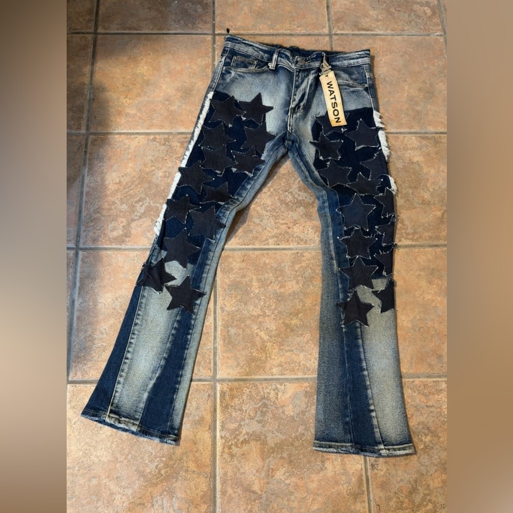 Men's Slim Flared Jeans with Star Accents New with tags